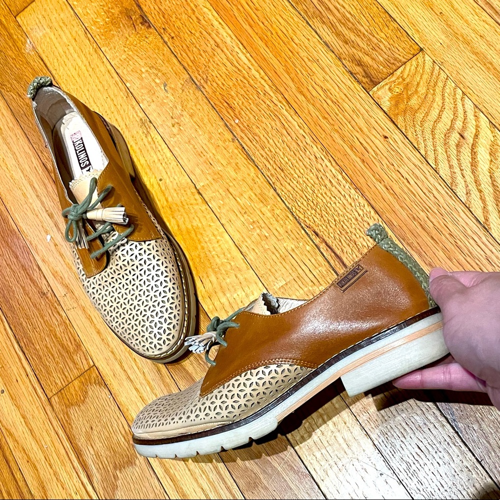 👹Pikolinos Leather Oxfords Loafers Perforated Laser Cutouts Breathable Coastal